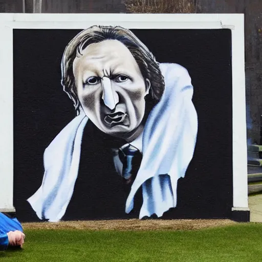 Image similar to neil warnock as the grim reaper in the style of banksy