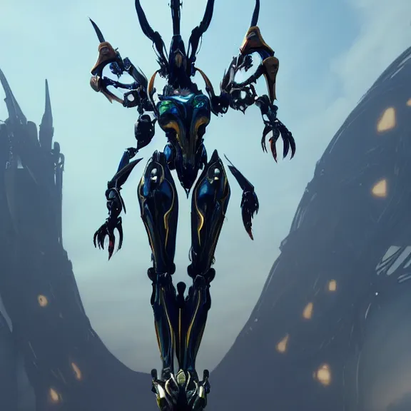 Image similar to highly detailed giantess shot, looking up at a giant 500 foot tall beautiful stunning saryn prime female warframe, as a stunning anthropomorphic robot female dragon, looming over you, detailed robot legs towering over, camera looking up, posing elegantly, sharp claws, robot dragon feet, intimidating, proportionally accurate, anatomically correct, two arms, two legs, camera close to the legs and feet, giantess shot, warframe fanart, ground view shot, cinematic low shot, high quality, captura, realistic, professional digital art, high end digital art, furry art, macro art, giantess art, anthro art, DeviantArt, artstation, Furaffinity, 3D realism, 8k HD render, epic lighting, depth of field