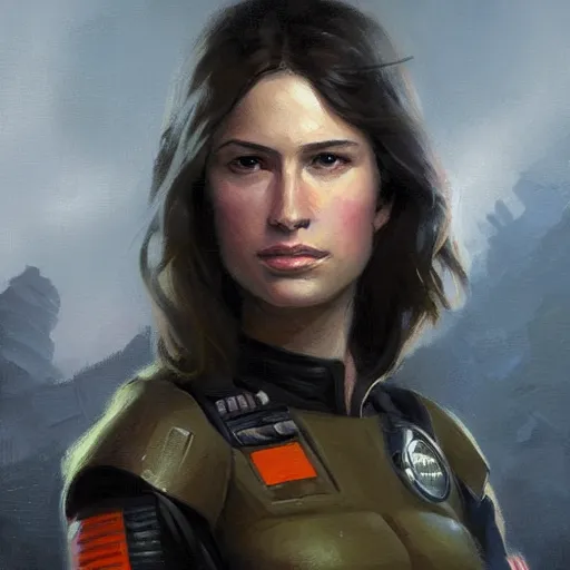 Image similar to portrait of a young woman by greg rutkowski, jaina solo, wearing the tactical gear of the galactic alliance, star wars expanded universe, she is about 1 6 years old, highly detailed portrait, digital painting, artstation, concept art, smooth, sharp foccus ilustration, artstation hq