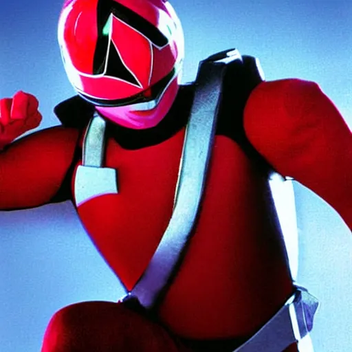 Prompt: robin williams as the red power ranger, digital photography high detail,
