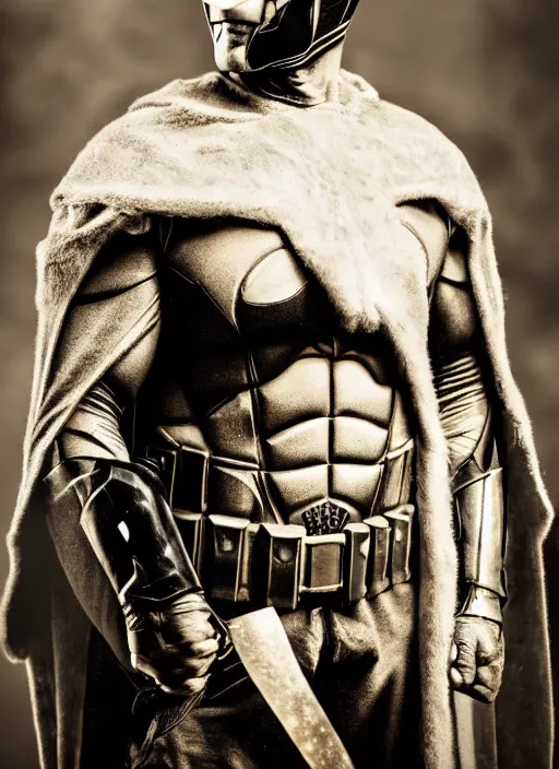 Image similar to portrait of batman on viking style, by charlotte grimm, natural light, detailed face, masculine features, symmetrical, canon eos c 3 0 0, ƒ 1. 8, 3 5 mm, 8 k, medium - format print, half body shot