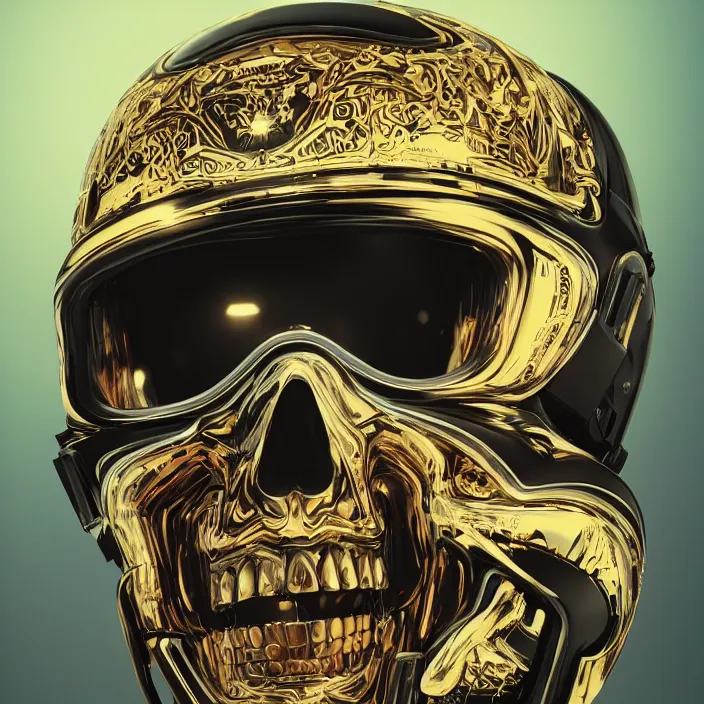 Image similar to portrait of a skull in a racing helmet. intricate abstract. intricate artwork. by Tooth Wu, wlop, beeple, dan mumford. octane render, trending on artstation, greg rutkowski very coherent symmetrical artwork. cinematic, hyper realism, high detail, octane render, 8k, iridescent accents