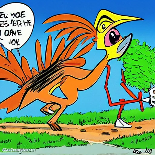 Image similar to coyote cartoon catching roadrunner cartoon