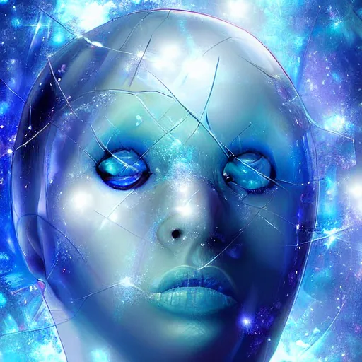 Image similar to human encased in a shining blue crystal, fantasy, digital art