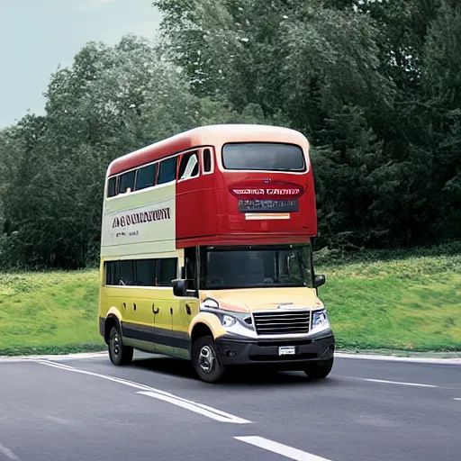 Prompt: a product photo of a double-decker compact car