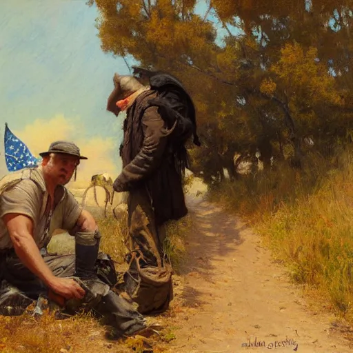 Prompt: alex jones begging for money on the side of the road, highly detailed painting by gaston bussiere craig mullins j. c. leyendecker,