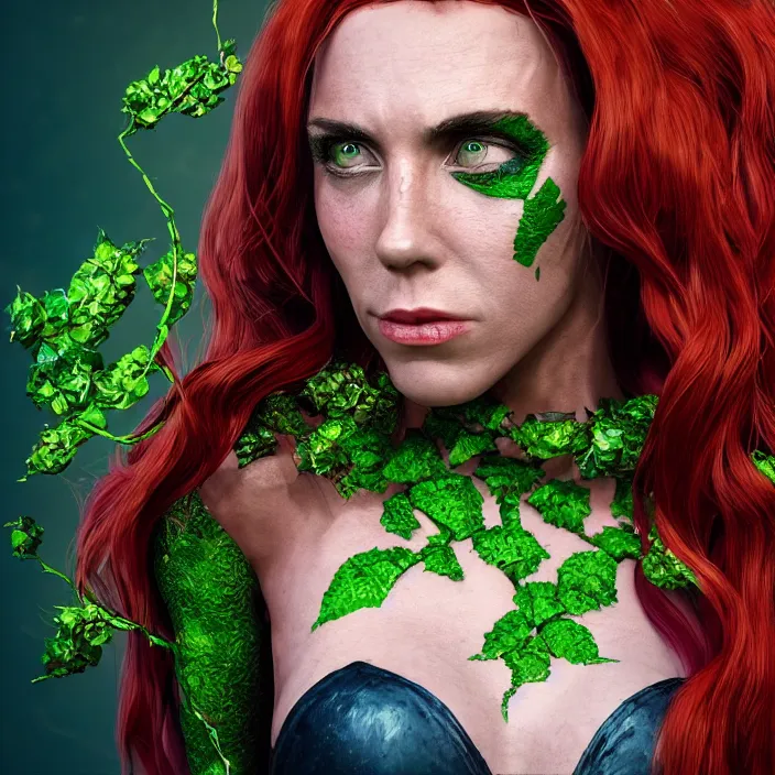 Image similar to portrait of Melanie C as a Poison Ivy. intricate artwork. by Tooth Wu, wlop, beeple, dan mumford. octane render, trending on artstation, greg rutkowski very coherent symmetrical artwork. cinematic, hyper realism, high detail, octane render, 8k