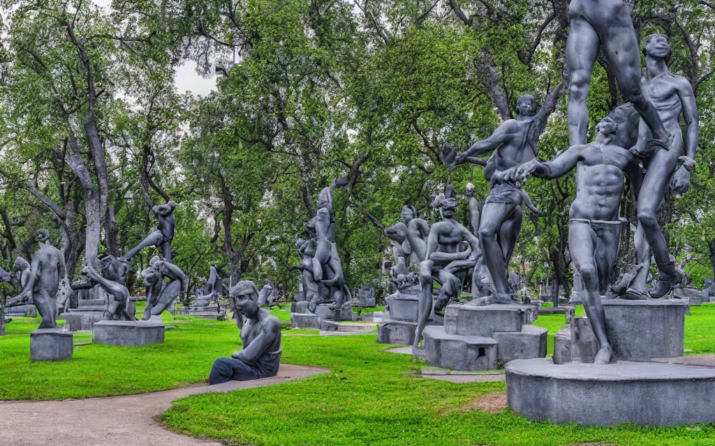 Prompt: the statue park in st. petersburg, by kenton brown,