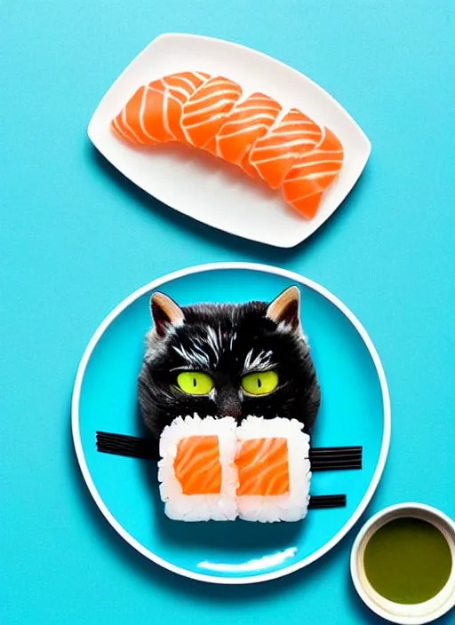 Image similar to clear photorealistic picture of adorable cats made out of sushi