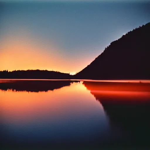 Image similar to photo, moonlit lake, 5 0 mm f / 1. 4, cinestill 8 0 0,