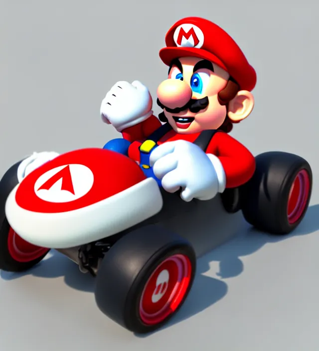 Image similar to studio 3 d render of a new mario kart character, white background, perfectly shaded, trending on artstation, octane render, unreal engine 5 render