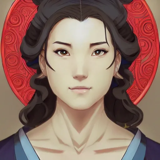 Image similar to Portrait of Avatar Korra wearing a traditional Japanese kimono, Legend of Korra, Avatar the Last Airbender, intricate, elegant, highly detailed, digital painting, artstation, concept art, smooth, sharp focus, illustration, art by artgerm and greg rutkowski and alphonse mucha and andrei riabovitchev