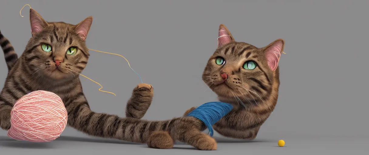 Prompt: 3 d render of cat playing with yarn in non - euclidean space, concept art, high detail, artstaion, 4 k