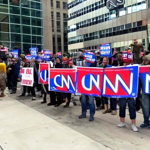 Prompt: army of daddy protestors at cnn headquarters