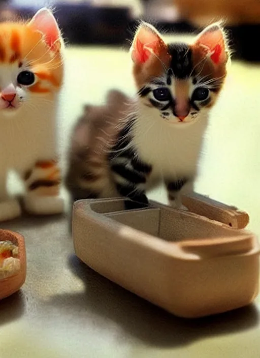 Image similar to clear photorealistic picture of adorable kittens made out of sushi