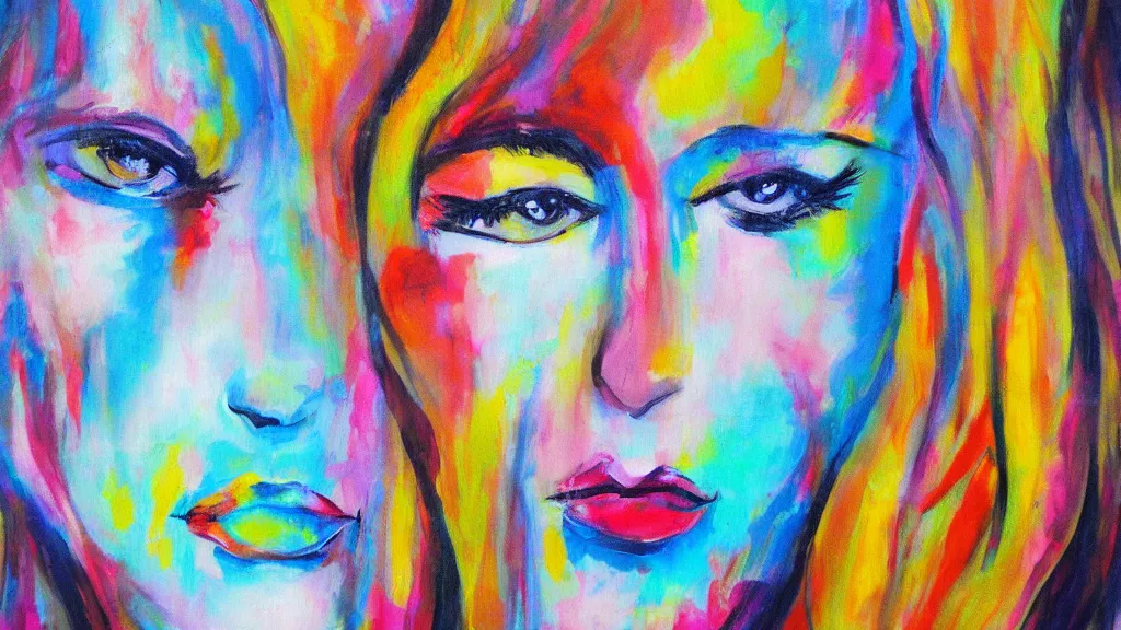 Prompt: a female face abstract artwork painting