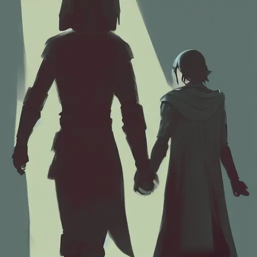 Image similar to rey and kylo ren holding hands, pixiv illustration, digital art