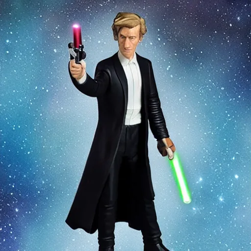 Prompt: doctor who 11th doctor holding a lightsaber, highly detailed, realistic - n 5