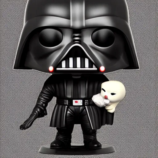 Image similar to funko pop of darth vader holding a ferret, product photo, studio lighting, realistic