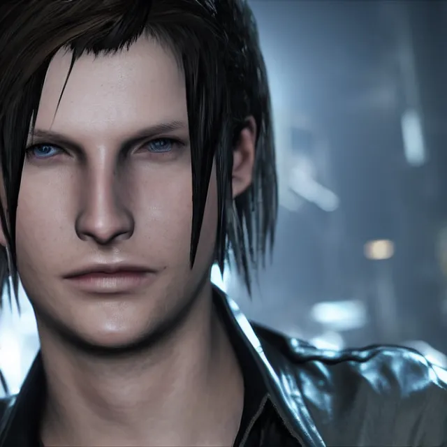 Image similar to Squall Leonhart in Resident Evil 2, unreal engine, dramatic lighting, cinematic