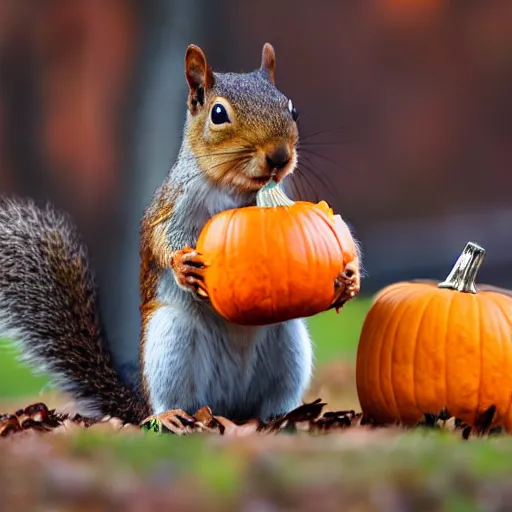 Image similar to squirrel with pumpkin instead of a head