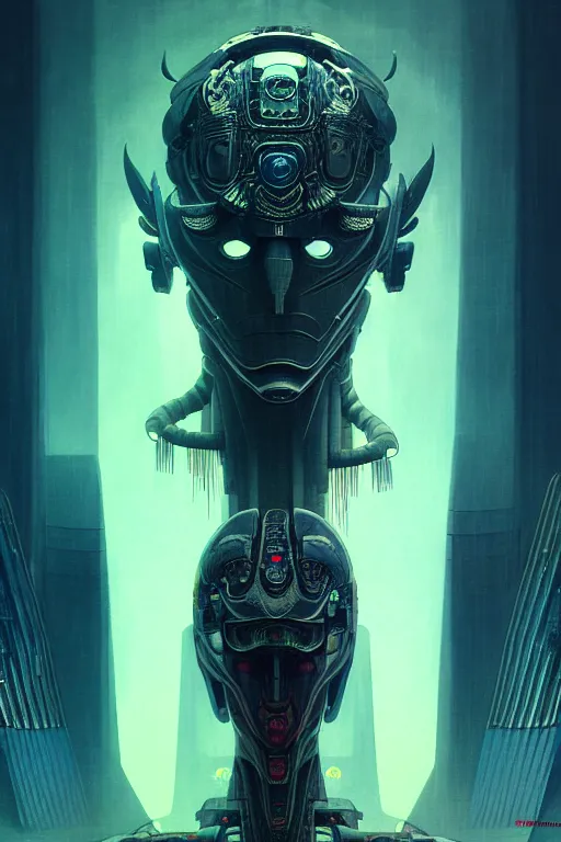 Image similar to akira from chinese mythology, hi - tech luciferian synthetic, gorgeous and huge head ornaments, dystopian, cyberpunk, mecha, cinematic dramatic light, ominous, intricate, studio, malekith concept art, zoomed out, beksinski, alphonse mucha, concept art, 4 k, sharp focus