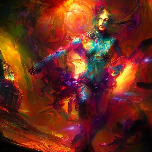 Image similar to dmt trip through the metaverse by raymond swanland, highly detailed, bright tones