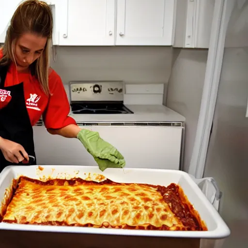 Image similar to hailey williams cooking lasagna in the kitchen