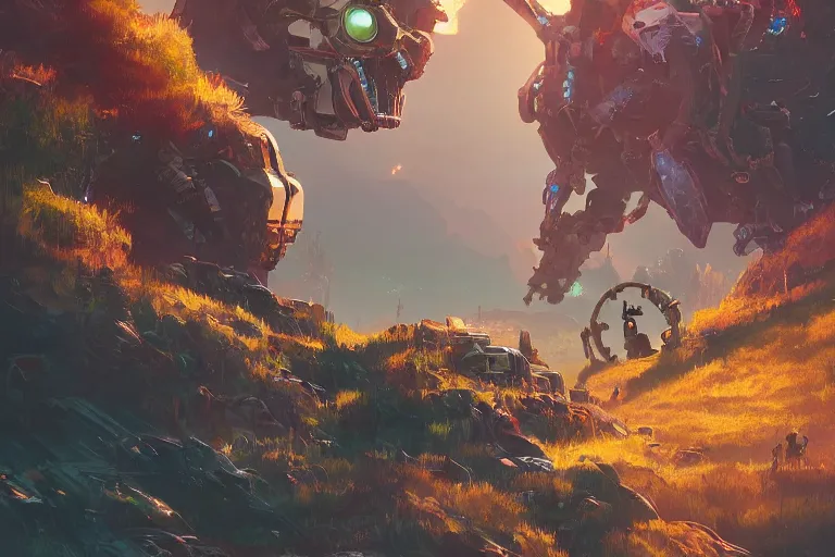 Image similar to watcher machine mecanical creature robot of horizon forbidden west horizon zero dawn radiating a glowing aura global illumination ray tracing hdr fanart arstation by ian pesty and alena aenami artworks in 4 k