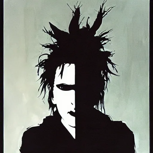 Image similar to portrait of young robert smith as dream from sandman, by jeremy mann, by mike mignola, by dave mckean and richard avedon and maciej kuciara, 1 9 8 0's, punk rock, gothic, the cure, high detailed, 8 k