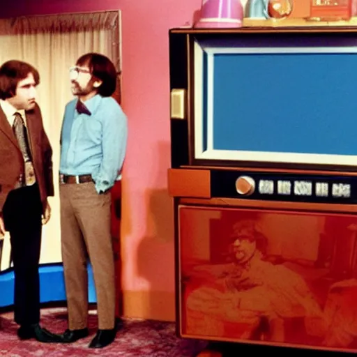 Image similar to on the full color tv set of captain kangaroo, 7 0 s color grade, guest starring john lennon