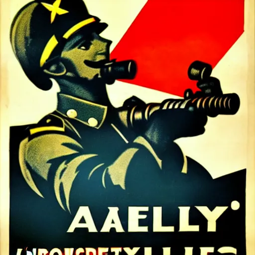 Image similar to propaganda poster promoting the artillery corps, limited palette, ww 2