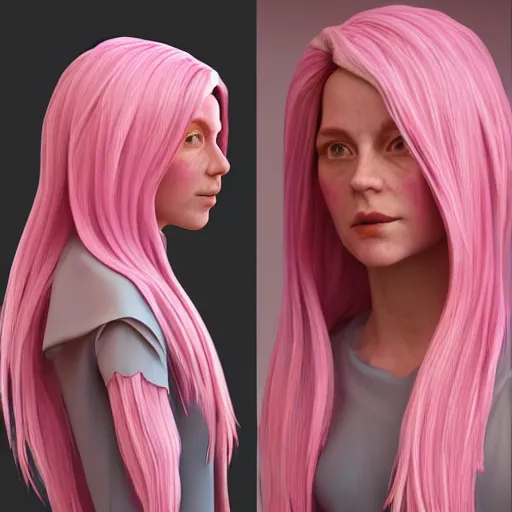 Image similar to beautiful pink haired half elf healer, 3 d model, sculpture, octane render, portrait, natural lighting