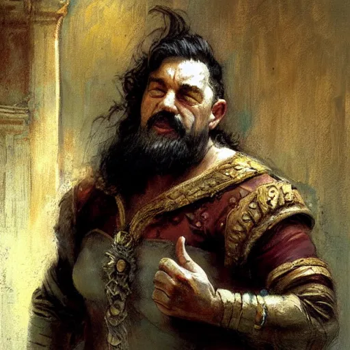 Prompt: a renaissance strongman, dopey and friendly, fantasy character portrait by gaston bussiere, craig mullins