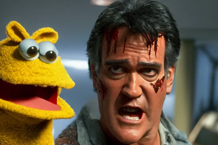 Image similar to Bruce Campbell as Ash in Evil Dead muppets