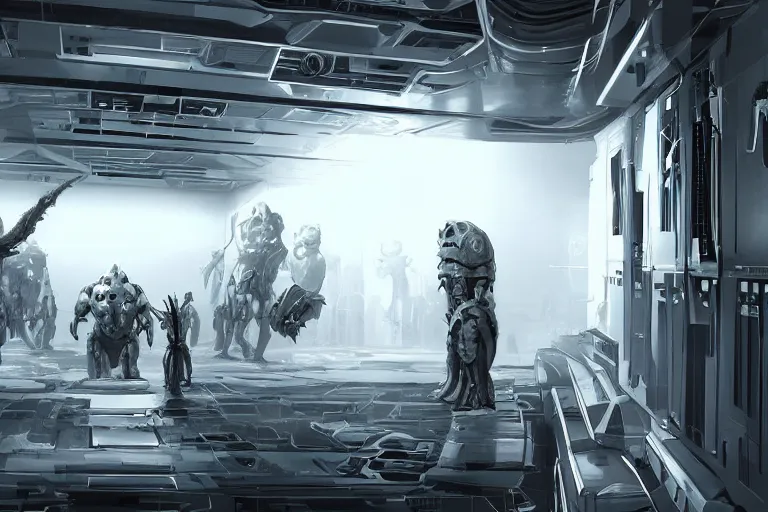 Image similar to parallax datacenter server room interior single mono colossus white rusty android guest robosaurus tusk artstation cinematic detailed concept art sharp coherent cgsociety symmetric perfect well balanced shadows lotr supercomputer starwars