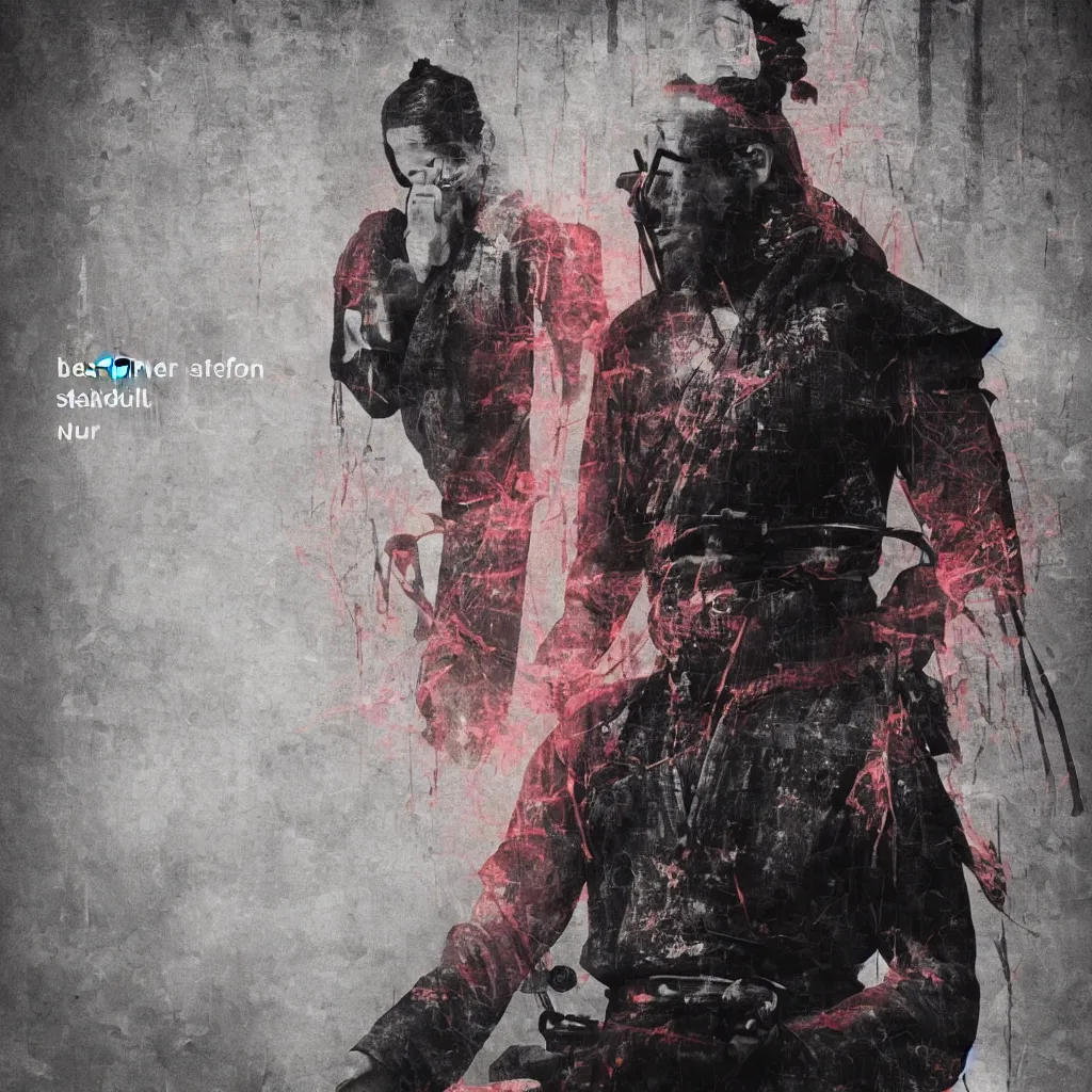 Image similar to poster of a beautiful meditating samurai in the style of cyberpunk noir
