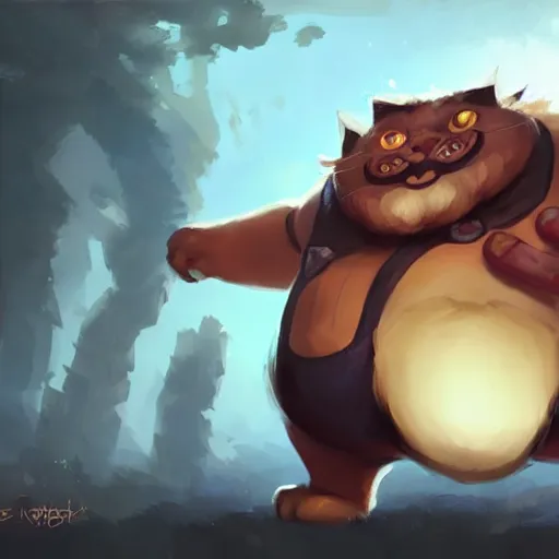 Image similar to cat as gragas from league of legends by greg rutkowski