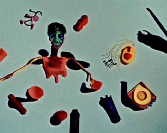 Prompt: still from a full - color 1 9 9 3 surreal creepy live - action stop - motion puppetry film by fred stuhr in the style of a tool music - video, involving nails and soap.