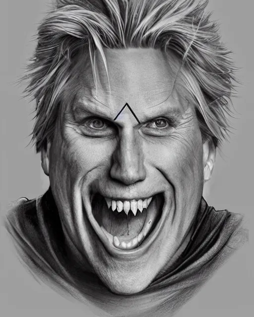 Prompt: a hyperrealistic portrait pencil sketch from a picture, of Gary Busey, smiling teeth, dressed as Batman by Peter Mohrbacher, technical drawing, blueprint diagram, trending on artstation