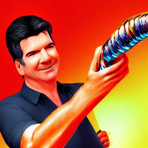 Image similar to photorealistic noodle arm simon cowell. hyperdetailed photorealism, 1 0 8 megapixels, amazing depth, high resolution, 3 d shading, 3 d finalrender, 3 d cinematic lighting, glowing rich colors, psychedelic overtones, artstation concept art.