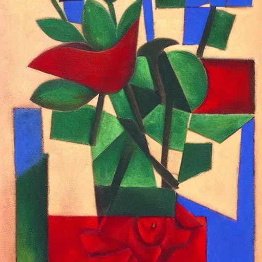 Prompt: red rose, cubism
