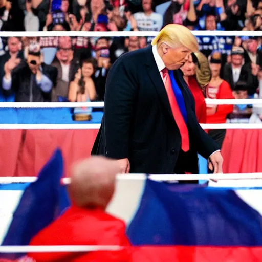 Prompt: donald trump suplex vladimir putin, wrestling ring, vivid, colorful