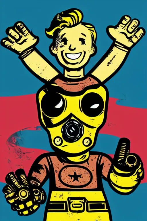 Image similar to fallout 7 6 retro futurist illustration art by butcher billy, sticker, colorful, illustration, highly detailed, simple, smooth and clean vector curves, no jagged lines, vector art, smooth andy warhol style