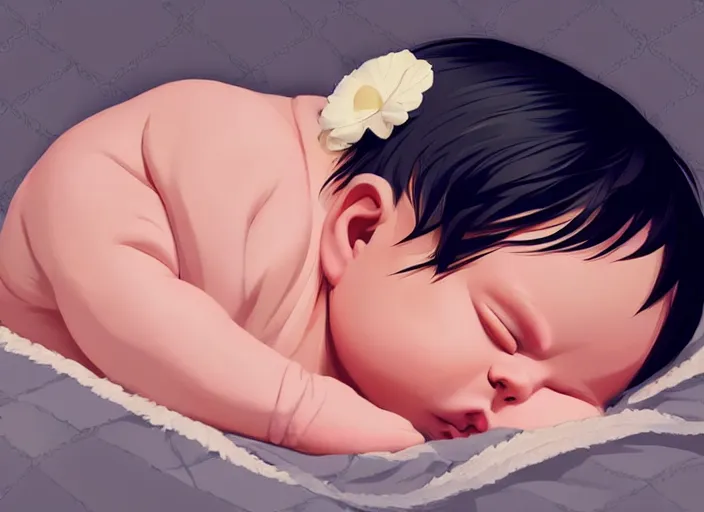 Image similar to a newborn baby sleeping in a crib. clean cel shaded vector art. shutterstock. behance hd by lois van baarle, artgerm, helen huang, by makoto shinkai and ilya kuvshinov, rossdraws, illustration, art by ilya kuvshinov