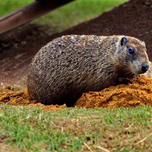 Prompt: corndog groundhog poop log 3 times