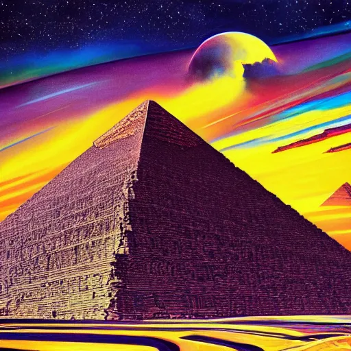 Image similar to a Stunning painting of A Great Pyramid of the Future by concept art,Retro colour,hyper detailed,8K Resolution