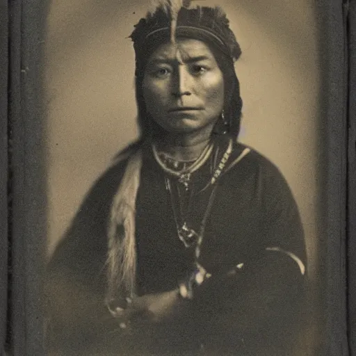 Image similar to portrait of an inca, daguerreotype