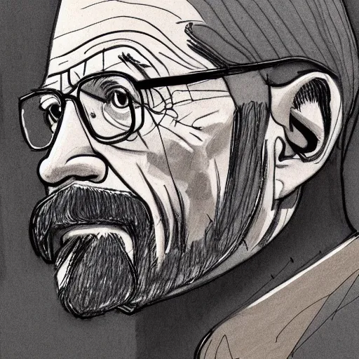Image similar to a realistic yet scraggly portrait sketch of the side profile of a stern and sophisticated walter white, trending on artstation, intricate details, in the style of frank auerbach, in the style of sergio aragones, in the style of martin ansin, in the style of david aja, in the style of mattias adolfsson