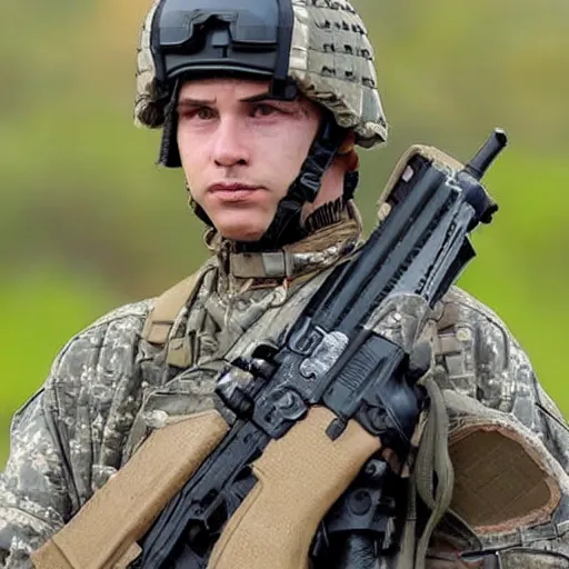 Image similar to still image of a hedgehog soldier wearing military gear, the hedgehog is holding a rifle, photo